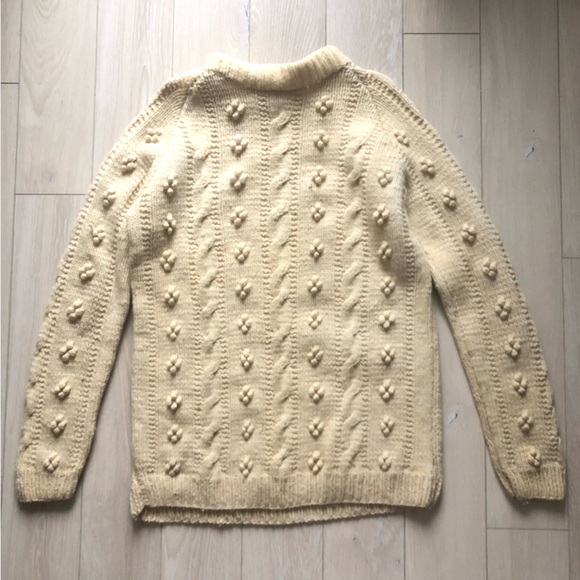 Handknit Cable Knit Bubble Stitch Wool Sweater in Cream - Picture 13 of 13